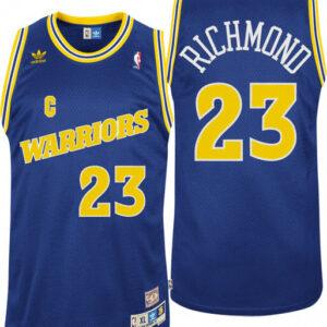 Mitch Richmond Warriors #23 Throwback Blue Basketball Jersey White 17478