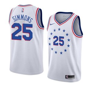 2018-19 Ben Simmons 76ers #25 Earned White Basketball Jersey Black 23208