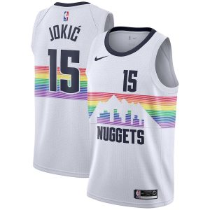 2018-19 Nikola Jokic Nuggets #15 City White Basketball Jersey Pink 23365