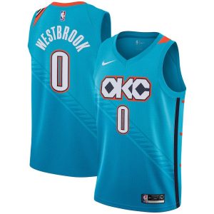 2018-19 Russell Westbrook Thunder #0 City Turquoise Basketball Jersey 24115