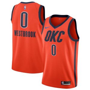 2018-19 Russell Westbrook Thunder #0 Earned Orange Basketball Jersey 23243