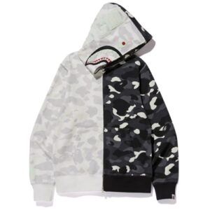 BAPE City Camo Half Shark Full Zip Hoodie White Black black/white 35025