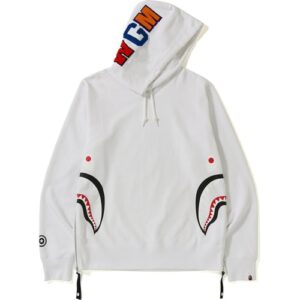 BAPE Side Zip Shark Wide Pullover Hoodie White Orange 35141