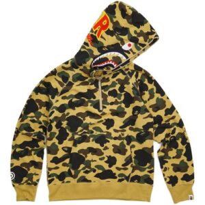 BAPE Ultimate 1st Camo PONR Shark Half Zip Raglan Pullover Hoodie Yellow yellow 36006