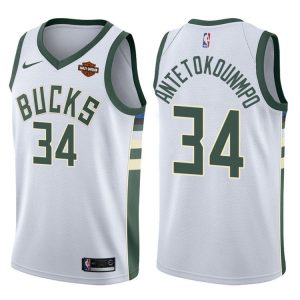 2017-18 Giannis Antetokounmpo Bucks #34 Association White Basketball Jersey 40129