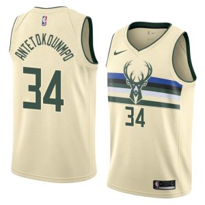 2017-18 Giannis Antetokounmpo Bucks #34 City Cream Basketball Jersey 40105