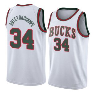 2017-18 Giannis Antetokounmpo Bucks Basketball Jersey #34 Classic White Green 40079