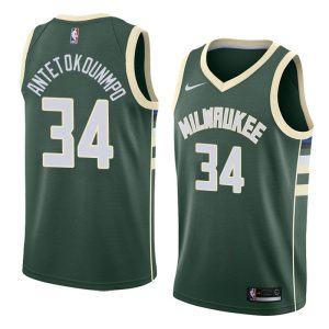 2017-18 Giannis Antetokounmpo Bucks Basketball Jersey #34 Icon Green 40091