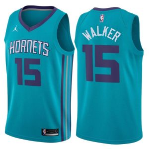 2017-18 Kemba Walker Hornets #15 Icon Teal Basketball Jersey Grey 39840