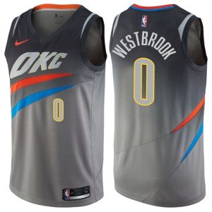 2017-18 Russell Westbrook Oklahoma City Thunder #0 City Gray Basketball Jersey 42557