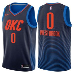 2017-18 Russell Westbrook Oklahoma City Thunder #0 Statement Navy Basketball Jersey 42543