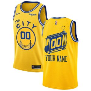 2019-20 Warriors Hardwood Classics Custom Swingman Gold The City Classic Edition Basketball Jersey Black 54408