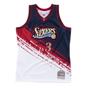 1997-98 Allen Iverson Philadelphia 76ers Independence Basketball Jersey tricolor 61454