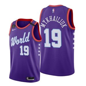 Basketball Jersey 2020 Pistons Svi Mykhailiuk #19 NBA Rising Star World Team Purple Grey 63226