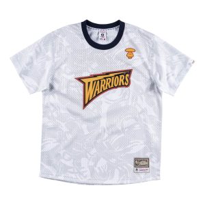 Aape x Mitchell & Ness Golden State Warriors BP Jersey T-Shirt White Blue AAPTEM9379XXE