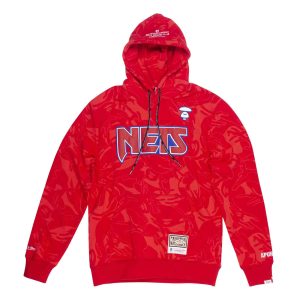 Aape x Mitchell & Ness New Jersey Nets Hoodie Red White AAPSWM9385XXE