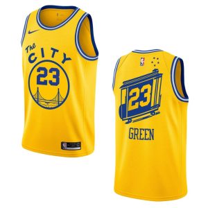 Basketball Jersey 2019-20 Warriors #23 Draymond Green Hardwood Classics Swingman Gold Jersey Black 162969