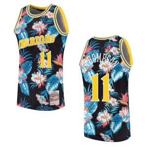 1990-91 Warriors #11 Klay Thompson Floral Fashion Black Swingman Basketball Jersey 163119