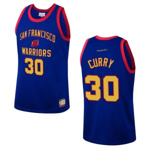 Mitchell & Ness Warriors #30 Stephen Curry Team Heritage Fashion Royal Jersey Basketball Jersey 165280