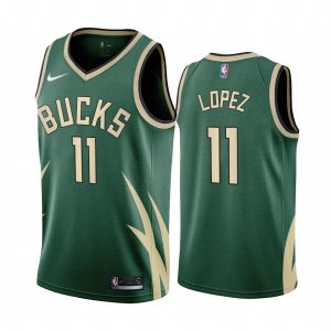 2020-21 Milwaukee Bucks Basketball Jersey #11 Brook Lopez Earned Edition Green Swingman Jersey 169805