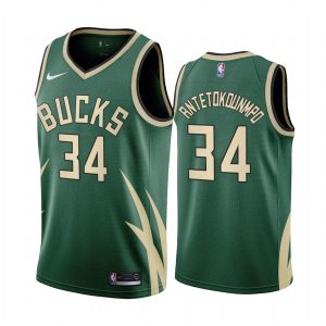 2020-21 Milwaukee Bucks Basketball Jersey #34 Giannis Antetokounmpo Earned Edition Green Swingman Jersey 169781