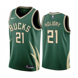 2020-21 Milwaukee Bucks #21 Jrue Holiday Earned Edition Green Swingman Jersey Basketball Jersey 169789