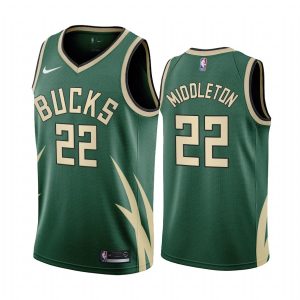 2020-21 Milwaukee Bucks Basketball Jersey #22 Khris Middleton Earned Edition Green Swingman Jersey 169797