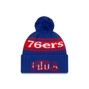 New Era Philadelphia 76ers 2021 Draft Edition Pom Knit NBA Beanie Navy 262857