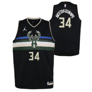 Nike Giannis Antetokounmpo Milwaukee Bucks Basketball Jersey 2021 Statement Edition Youth NBA Swingman Jersey Black 278734