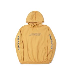 Awake Classic Outline Logo Paneled Embroidered Hoodie Mustard Black 288374