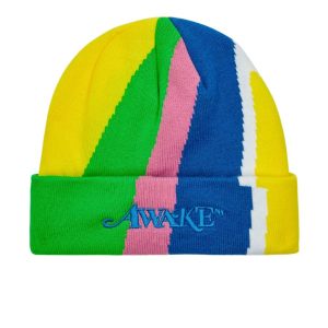 Awake Multi Stripe Intarsia Knit Classic Logo Beanie Multi Stripe Green Green 293283