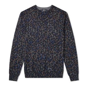 Sweatshirt A.P.C. Pull Fauve Crewneck Blue Leopard Print Blue Leopard Print 312816