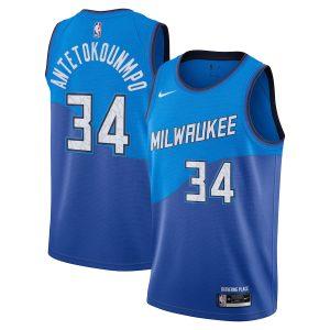 2021-22 Milwaukee Bucks Basketball Jersey #34 Giannis Antetokounmpo City Edition Swingman Jersey Blue 331301