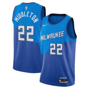 2021-22 Milwaukee Bucks Basketball Jersey #22 Khris Middleton City Edition Swingman Jersey Blue 331291