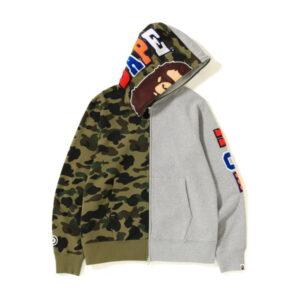 BAPE 1st Camo 2nd Ape Shark Half Full Zip Hoodie Gray/Green Orange 347889