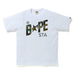 BAPE 1st Camo Bapesta Logo Tee White/Green White/Green 348449