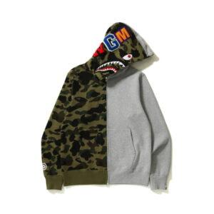 BAPE 1st Camo Half and Half Full Zip Hoodie Green/Grey Green/Grey 361435