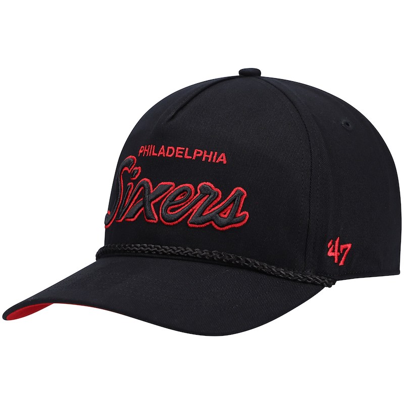 Men's '47 Black Philadelphia 76ers Crosstown Script Hitch Snapback Hat 4672729