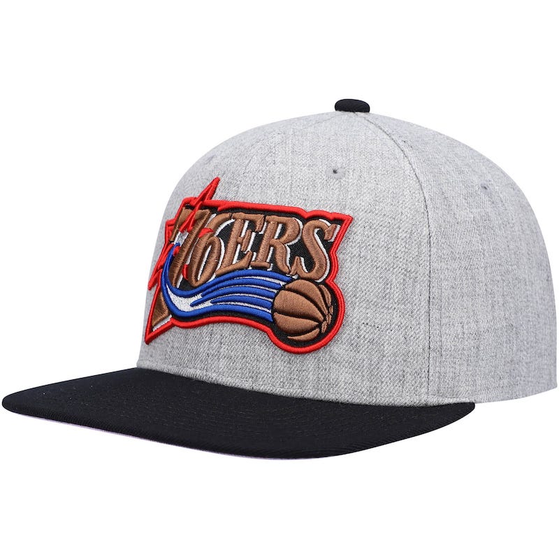 Men's Mitchell & Ness Heathered Gray/Black Philadelphia 76ers Heathered Underpop Snapback Hat 4490448