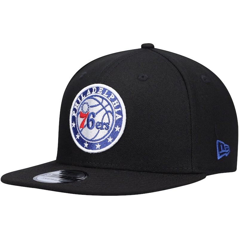 Men's New Era Black Philadelphia 76ers Team Color Pop 9FIFTY Snapback Hat 4269322