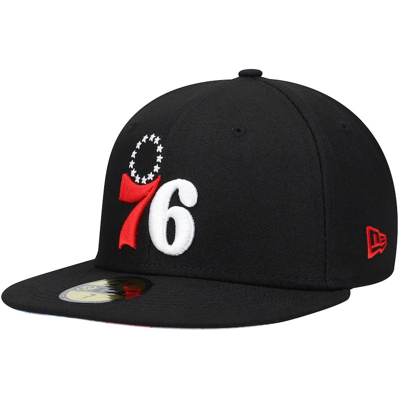 Men's New Era Black Philadelphia 76ers Team Wordmark 59FIFTY Fitted Hat 4335788