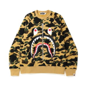 BAPE 1st Camo Printed Zip Shark Crewneck Sweatshirt Yellow Yellow 429010