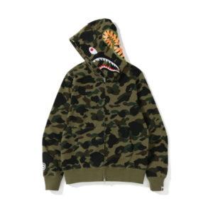 BAPE 1st Camo Screen Printed Shark Full Zip Hoodie Green Black 431490