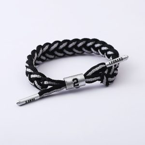 Jinduo Leonard Black Braided Bracelet White 426021