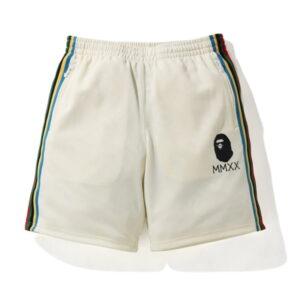 BAPE A Bathing Ape Side Tape Jersey Shorts Ivory Black 479900