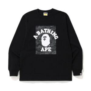 BAPE ABC Dot Reflective Camo on College Long Sleeve Tee Black Grey 492180