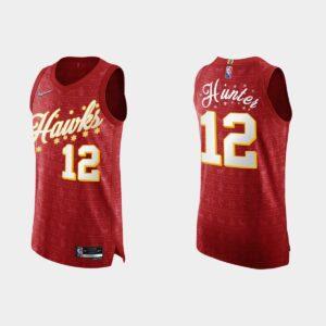 2021 Atlanta Hawks #12 De'Andre Hunter NBA 75th Christmas Red Authentic Jersey Basketball Jersey White 532155