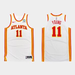 2020-21 Atlanta Hawks #11 Trae Young White Association Jersey Black 541096