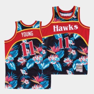 Atlanta Hawks #11 Trae Young Floral Fashion Swingman Black Jersey Basketball Jersey Black 549980