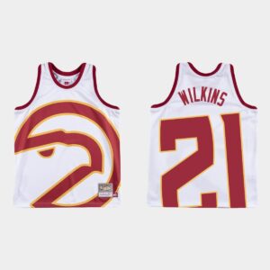 Atlanta Hawks #21 Dominique Wilkins Big Face White Jersey Black 550479